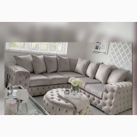 U-Shaped Fabric Sofa With an Ottoman Tufted to Perfection