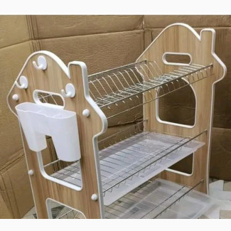 3 Steps House Dish Rack Blue, Red, Lemon Wooden Color