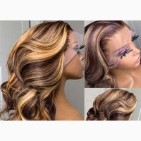 Full Frontal Highlighted Body Wave, 22 Inches Human Hair Wig