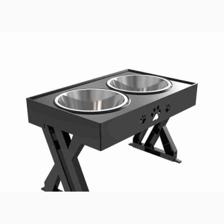 Raised Dog Bowl With 2 Stainless Bowls