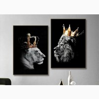 Abstract Canvas Painting - Lion King and Lioness Queen