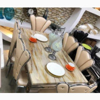 Imported Marble Top Dining Table with 6 Leather Chairs - Brand New