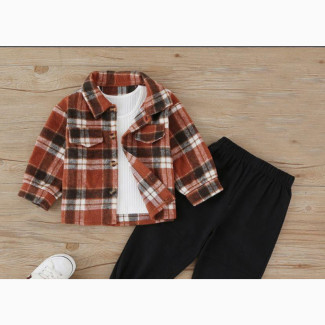 Boys 3pcs Plaid Shirt Set with Inner and Pant