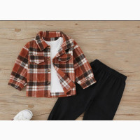 Boys 3pcs Plaid Shirt Set with Inner and Pant