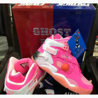 Patrick Ewing Pink High Top Sneakers with Basketball Medallion and Ostrich Leather