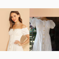 White Mini Button Down Off Shoulder Gown