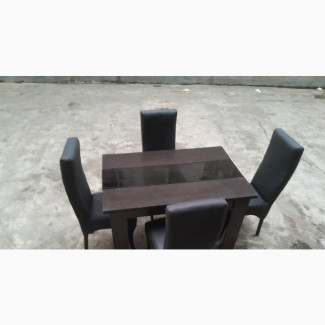 4 Seater Black Leather Dinning