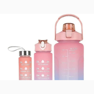 Water Bottle With Strap and Timer Motivation- 3 Set