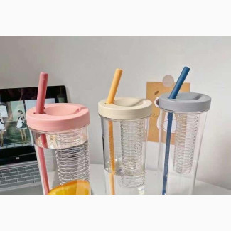 Transparent Water Bottle With Infuser and Straw