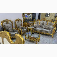 Complete Set of Turkish Royal Fabric Sofa Chair Gold