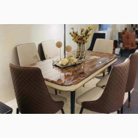 Classic Marble Dining Table with Six Chairs