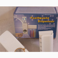Automatic Toothpaste Dispenser and Toothbrush Holder - White Plastic