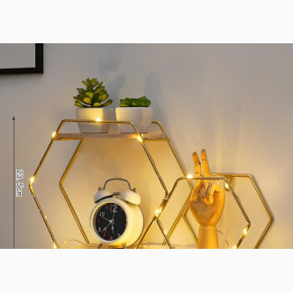 Double Hexagon Floating Shelve With Light - Brand New