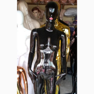 Glossy Black Female Mannequin with Red Lips - Perfect for Fashion Display