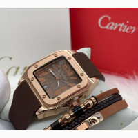 Cartier Brown Rubber Watch And Bracelet Set