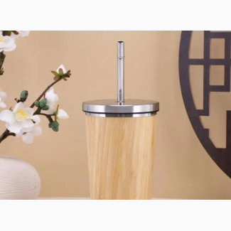 Brand New Bamboo Stainless Steel Coffee Tumbler With Steel Straw