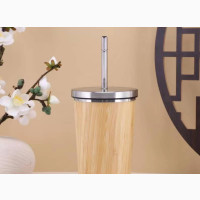 Brand New Bamboo Stainless Steel Coffee Tumbler With Steel Straw