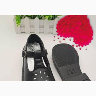 Girls Black Leather School Sandal