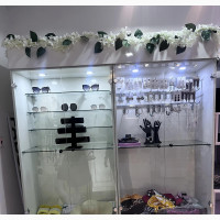 Tall Glass/Wood Cabinet With Shelves