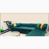 Green L- Shaped Chesterfield Sofa