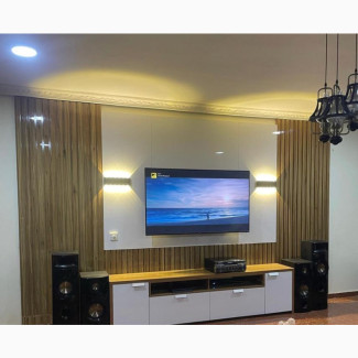 Home Interiors Full Wall Cladding With TV Shelf