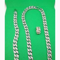 Stunning Cuban Chain Necklace and Hand Chain Ring - Silver