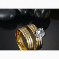 Romantic 2pcs Wedding Rhinestone Clear Crystal Rings Set