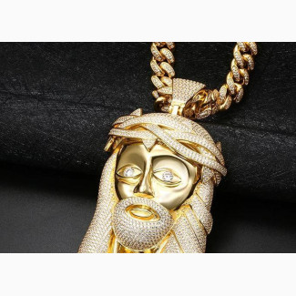 Gold Studded Rhinestones Miami Cuban Chain Bling Necklace