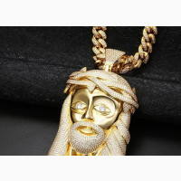 Gold Studded Rhinestones Miami Cuban Chain Bling Necklace