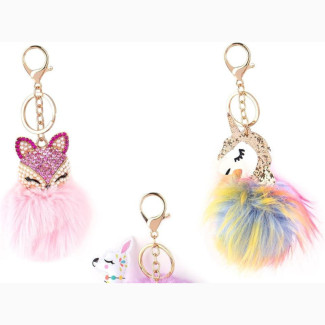 3 Pack Fluffy Pom Pom Keychains
