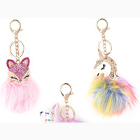 3 Pack Fluffy Pom Pom Keychains