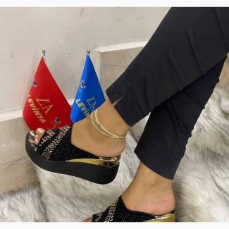Turkey Made Ladies Fashion Wedge Shoe/Heel Sandal Black