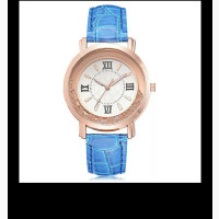 Stylish Ladies Rhinestone Leather Wristwatch - Analog Quartz Movement