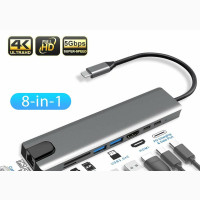 8 in 1 Type-C Type C USB-C to HDMI RJ45 Gigabit Ethernet Ada