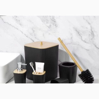 6pcs Bathroom Accessories Set With Bamboo Top