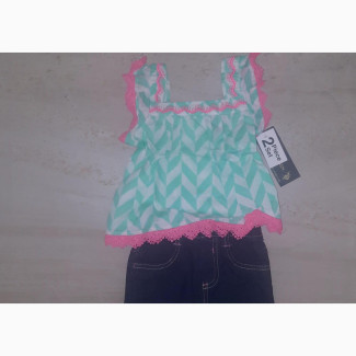 US Polo Assn Baby Girls#039; Printed Top and Denim Shorts