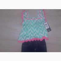 US Polo Assn Baby Girls#039; Printed Top and Denim Shorts