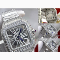 Skeletal Dail Cartier Steel Watch and Bracelet Combo