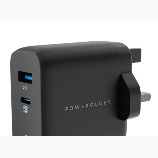 Powerology Compact 2-output GAN Charger - 65w-avec PD Black