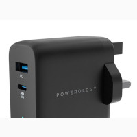 Powerology Compact 2-output GAN Charger - 65w-avec PD Black