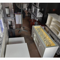 TV Stand and Center Table with LED Lights and White Stones