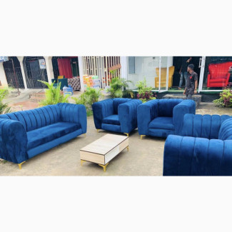 Solid Interior Full Set of Velvet Blue Sofa