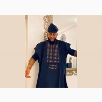 Men#039;s Agbada Wear With Cap and Embrroidery- Blue