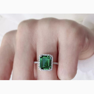 Sterling Silver Emerald Engagement Ring