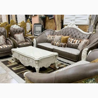 Luxury 7 Seater Living Room Leather Fabric Royal Sofa Chair