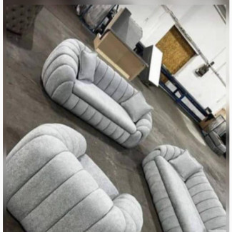 Quality 6 Seater Living Room Blue Fabric Made Sofa Chair