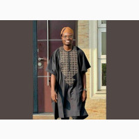 Men#039;s Black Agbada Wear With Brown Cap