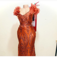 Burnt Orange Bridal Train or Wedding Reception Gown