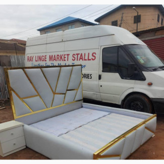 6/6) Gold Designer Bedframe With One Bedside Cabinet
