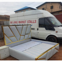 6/6) Gold Designer Bedframe With One Bedside Cabinet